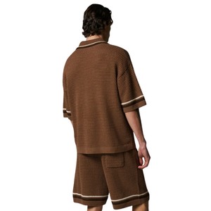 Camisa de punto a rayas para hombre, manga corta, con botones, informal, de verano, tejido de punto, OEM, venta al por mayor, suministro personalizado - Product Image 5