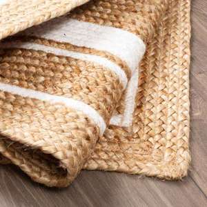 Alfombra Rectangular de Yute de Diseño Moderno, Material de Yute/Algodón, Apta para Mascotas, Reversible, Pelo Plano, Color Natural para Sala de Estar - Product Image 3