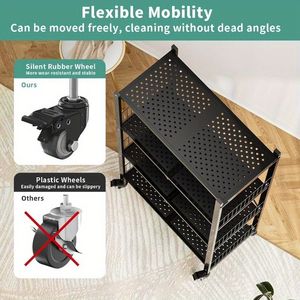 Estante Metálico Negro Plegable de 3 Niveles, Resistente, con Ruedas, para Almacenamiento en Garaje y Cocina, Serie Ki - Product Image 3