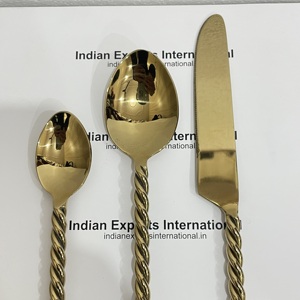 Ensemble de couverts en acier inoxydable avec poignée torsadée dorée de luxe |   Vaisselle légère, portable, de forme irrégulière, compatible lave-vaisselle et congélateur - Product Image 3