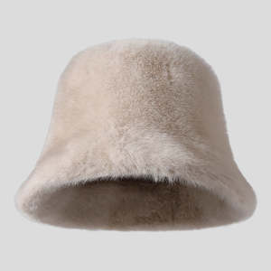 หมวกบักเก็ตขนเฟอร์เทียมสำหรับผู้หญิง SIDDIQUI HOSINEX แบบเรียบหรู ทันสมัย ไม่มีรอยต่อ ย้อมสี สำหรับฤดูหนาว อุ่นสบาย ประดับโบว์ แต่งขอบขาด - Product Image 1