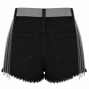 New Trendy Vintage Style Washed Denim Shorts High Waist Customised Rhinestone Design Summer Fashion Casual Outfit For Unisex - Product Image 2