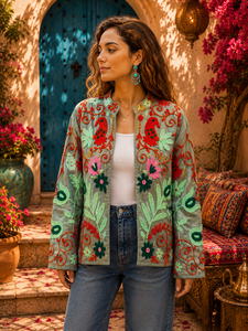 Veste en coton Suzani faite à la main |   Broderie florale, tenue bohème tendance - Product Image 1