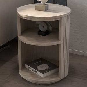 White Wash <b>Pine</b> Wood Cylindrical Side <b>Table</b> with Shelves | Wholesale Furniture - Product Image 1