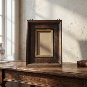 Vintage Dark Wooden Photo <b>Frame</b> Gold Inner Border Antique Tabletop Picture Holder Rustic Hanging Portrait <b>Wall</b> Gallery Decor - Product Image 5