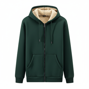 Winter <b>Thick</b> Zipper-Up Solid Regular Fit Fleece Pocket Hooded <b>Cardigan</b> Sweatshirt Unisex 100% Cotton New Warm Hoodie - Product Image 1