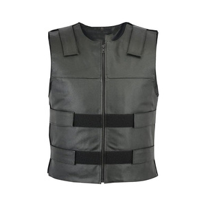 <b>Men's</b> <b>Black</b> Polyester Biker <b>Vest</b> With Zipper Closure O-Neck Sleeveless Design Moto Style Outer Wear Custom <b>Men</b> Leather <b>Vest</b> - Product Image 1