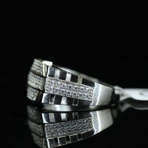 Geometric Wedding Band 925 Silver Channel Setting Unisex Classic <b>Ring</b> Silver Plated - Product Image 1