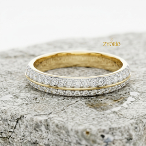 แหวนเพชรทรงกลมสองแถว ทอง 18K วงแหวนนิรันดร์ เครื่องประดับสำหรับผู้หญิง - Product Image 3