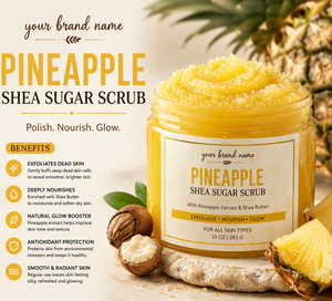 Organic Pineapple Shea Sugar <b>Scrub</b> <b>Body</b> Exfoliator with Shea Butter & Natural Oils Bulk Deep Cleansing Exfoliating <b>Body</b> Polish - Product Image 3