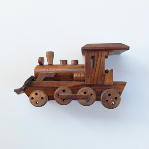 Handcrafted Indonesian <b>Wooden</b> Steam Locomotive <b>Train</b> Miniature Vintage <b>Wooden</b> Vehicle Model Home Office Tabletop Decor Display - Product Image 1