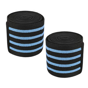 Support de poignet réglable avec fermeture auto-agrippante pour la musculation, l'entraînement en force, unisexe, antidérapant, noir, rayures bleues - Product Image 1