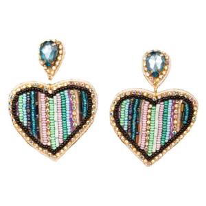 Boucles d'oreilles pendantes modernes faites à la main, brodées de perles de rocaille, motif cœur, pour fêtes, style affirmé, cadeau, accessoire d'oreille tendance, créoles et clous d'oreilles - Product Image 1