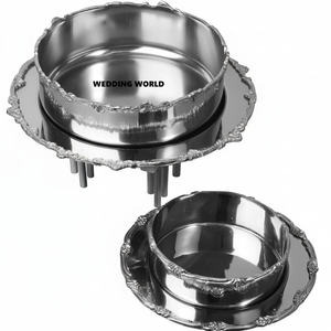 Ensemble de deux bols à chocolat en acier inoxydable avec assiette, décoration Ramadan, bol à chocolat pour table, pour Koweït, Qatar, Arabie Saoudite, Ramadan - Product Image 1