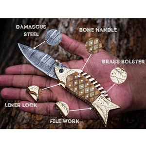 Couteau à poisson pliant en acier Damas de haute qualité avec manche confortable en os de chameau, meilleur design pour une prise ferme, personnalisable OEM - Product Image 2