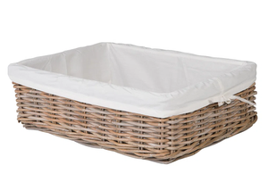 Panier de rangement en rotin naturel fait main avec doublure en tissu, panier rectangulaire pour organiser, décoration d'intérieur - Product Image 1