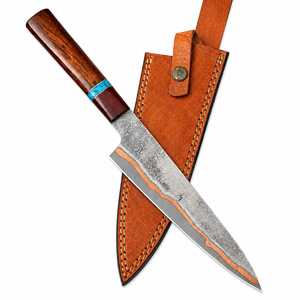 มีดเชฟเหล็กดามัสกัสทำมือ LEGACY BLADES ด้ามไม้สั่งทำพิเศษ ปลอกหนัง ดีไซน์สำหรับคนถนัดทั้งสองมือ สไตล์ดั้งเดิม - Product Image 1