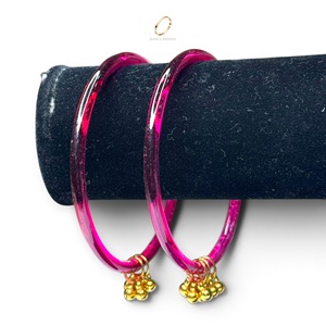 Vente en gros de bracelets en verre transparent rose Rani de style cachemire, breloques clochettes Ghungroo dorées pour femmes, bijoux de mariée indiens - Product Image 5