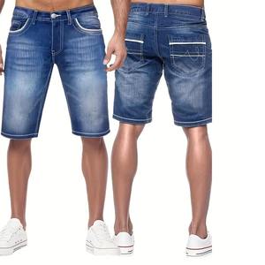 <b>Mens</b> Medium Blue Denim Shorts Contrast White Double Stitching Trim Pockets Silver Metal Hardware Casual Summer Jorts Apparel - Product Image 3