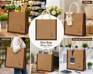 Jute Shopping <b>Bag</b> <b>Medium</b> <b>Size</b> Made With Love Print Top Handle Grocery Tote - Product Image 4