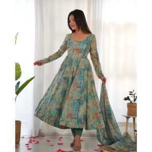 ชุดสูท anarkali organza นุ่มบริสุทธิ์พร้อม DKB-266เย็บเต็ม - Product Image 3