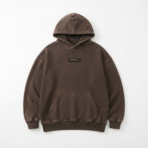 Sweat-shirt à capuche texturé bleu marine personnalisé pour homme, pull-over imprimé avec logo sur la bordure de la capuche, style streetwear - Product Image 2
