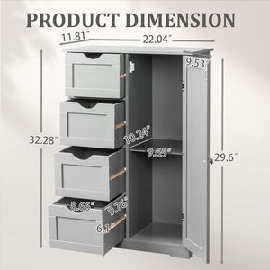 Mobile da Bagno in MDF Grigio con Rivestimento in Melamina 56*30*80cm con 4 Cassetti e 1 Anta Arredo Bagno Premium - Product Image 6