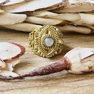 Premium Look Moonstone Brass <b>Ring</b> 18k <b>Gold</b> Plated <b>Cocktail</b> <b>Ring</b> Filigree Vintage Texture Statement <b>Ring</b> Wholesale Handmade <b>Ring</b> - Product Image 1