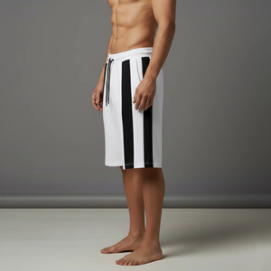 Shorts de jogging en coton pour homme, blanc et noir, à empiècements, taille à cordon, coupe ample, style streetwear, décontracté, été, confortable, athlétique - Product Image 2