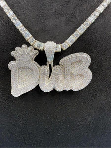 Custom "DUB" Crown Letter Necklace <b>Iced</b> <b>Out</b> Moissanite Diamond Hip Hop Bling Tennis <b>Chain</b> Jewelry Gift - Product Image 1