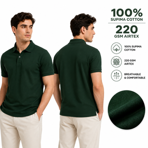 Chemise pour homme en coton Supima 100% bambou vert foncé 220 GSM Airtex, coupe classique, respirante, séchage rapide, décontractée, manches courtes, unie - Product Image 4