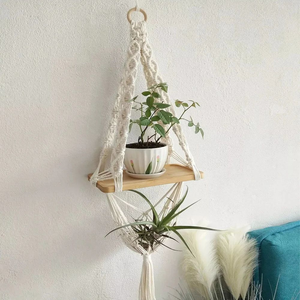 Estante Colgante de Pared de Macramé Blanco de Algodón, Decoración Boho, Estante Decorativo Hecho a Mano para Sala de Estar, Dormitorio, Decoración del Hogar - Product Image 6
