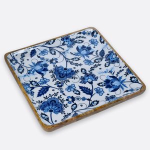 Bandeja Decorativa con Estampado Floral Chinoiserie Azul y Blanco, Bandeja Cuadrada de Madera de Mango Hecha a Mano, Venta al Por Mayor - Product Image 2
