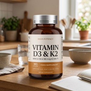 Capsules de Vitamine D3 K2 à Marque Blanche OEM 6000 UI D3 100mcg K2 MK-7 180 Comprimés – Complément Santé pour le Soutien Osseux et Immunitaire - Product Image 2