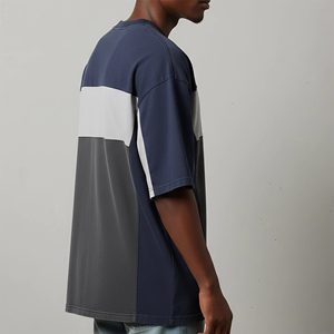 เสื้อยืดโอเวอร์ไซส์สีกรมท่า-เทา สำหรับผู้ชายและผู้หญิง คอกลม ทรงหลวม สไตล์สตรีทแวร์ลำลอง แขนสั้น เหมาะสำหรับฤดูร้อน - Product Image 3