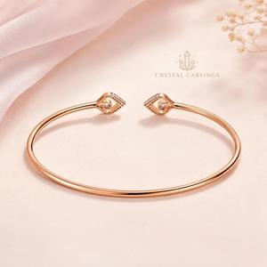 Bracelet jonc ouvert en argent sterling 925 plaqué or rose avec zircone cubique, motif œil géométrique, bijou délicat - Product Image 2