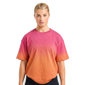 T-shirt à épaules tombantes pour femme, manches courtes, col rond, dégradé, effet délavé à l'acide - Product Image 5
