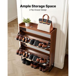 Scarpiera Anti-Ribaltamento Stile Mid-Century con 2 Cassetti Ribaltabili, Organizzatore per Scarpe Autoportante con Finitura Scanalata - Product Image 2