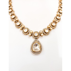 Conjunto de Collar y Pendientes de Plata 925 con Colgante de Lágrima de Circonita Cúbica Estilo Victoriano, Joyería Étnica Hecha a Mano para Novias Indias, Chapado en Oro Antiguo - Product Image 2