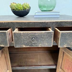 Antique <b>Black</b> Cupboard Rustic Solid Wood Distressed Painted Sideboard Vintage Storage <b>Cabinet</b> With Drawers Farmhouse <b>Living</b> <b>Room</b> - Product Image 3