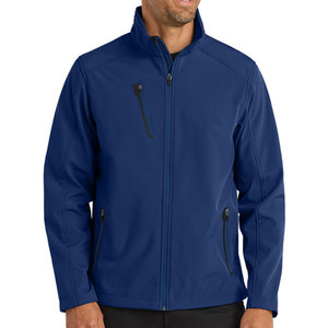 Chaqueta de hombre azul de softshell, cuello alto, cierre de cremallera, resistente al viento, informal, para otoño, corte regular, color sólido. - Product Image 4
