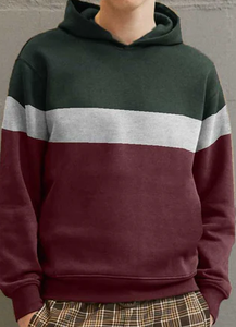 <b>Men's</b> Custom Contrast <b>Grey</b>, Red, Green Panel Design <b>Fleece</b> Pullover Hoodie With High Quality - Product Image 2