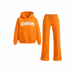 Conjunto Deportivo Personalizado para Hombre, Sudadera con Capucha y Pantalones Deportivos Naranja, Felpa de Algodón, Ropa Deportiva Informal para Gimnasio y Fitness, Dos Piezas - Product Image 2