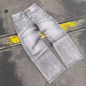 Denim Manufacturer Custom Vintage Wash Blank Oversized Jeans Streetwear Straight Wide Leg Baggy Cotton Denim Pants Jeans for Men - Product Image 1