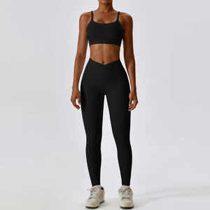 Women Yoga Set Ribbed High Waist Flared Leggings Spaghetti Strap Crop Top Solid <b>Green</b> Activewear 2 Piece Seamless Breathable - Product Image 5