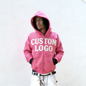 Nouveauté 2026 – Sweat à capuche polaire vintage rose vif tendance pour homme, écologique, avec logo personnalisé et sérigraphie en strass, coupe classique - Product Image 1