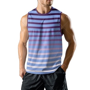 เสื้อกล้ามแขนกุดลำลองพิมพ์ลายทางของผู้ชายแห้งเร็วเสื้อออกกำลังกายแฟชั่นฤดูร้อนระบายอากาศได้ดี - Product Image 3