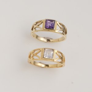 Natural Amethyst Square Cut Ring Gold Tone Geometric Band Minimal Vintage Style Handmade Designer Jewelry Ring for Women - Product Image 2