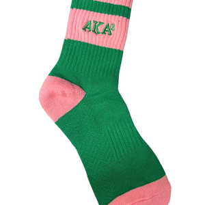 AKA Pink & Green Quarter <b>Socks</b> Embroidered Crew Athletic Casual Cotton <b>Socks</b> for <b>Women</b> Green Pink <b>White</b> - Product Image 2