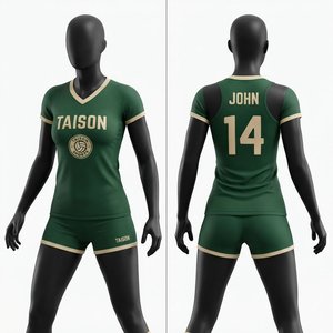 Ensemble d'uniformes de volley-ball pour hommes, qualité supérieure, maille polyester 160 GSM, vert, pour personnalisation de logo, nom et numéro par transfert thermique - Product Image 1